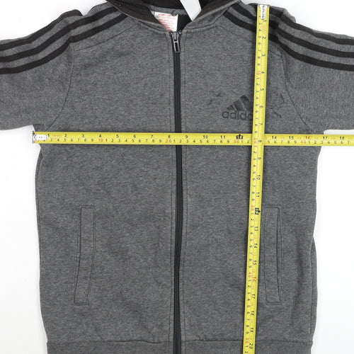 Adidas Boys Grey Full Zip Hoodie 11-12 Years Sporty Cotton Blend