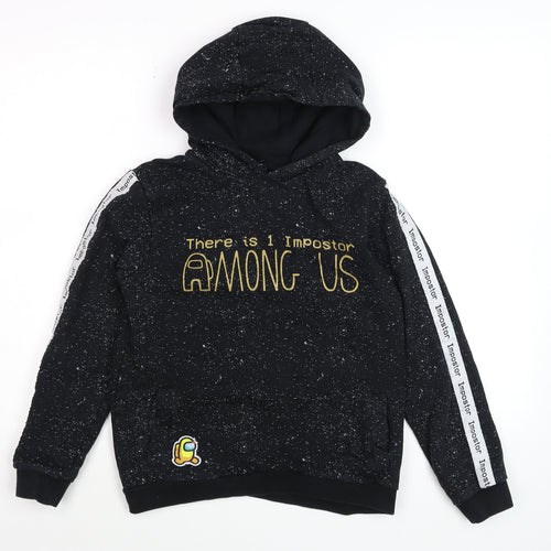Among Us Boys Black Hoodie 11-12 Years Pullover Cotton Graphic Print