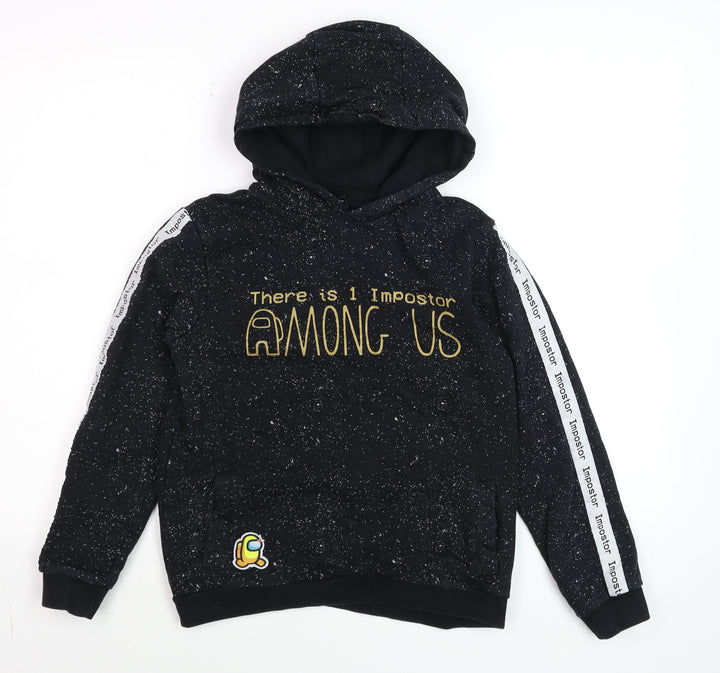 Among Us Boys Black Hoodie 11-12 Years Pullover Cotton Graphic Print