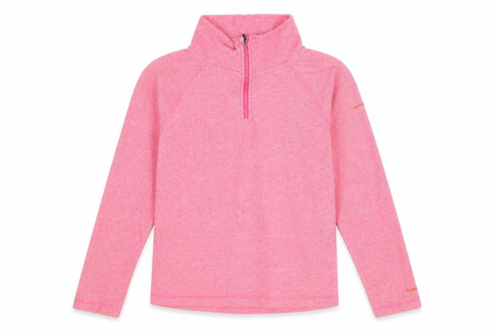 Front view of Trespass girls’ pink 11-12 years pullover 1/2 zip sweatshirt top