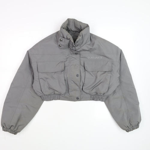 Dazy Women's Grey Cropped Puffer Jacket Size M Elastic Waist