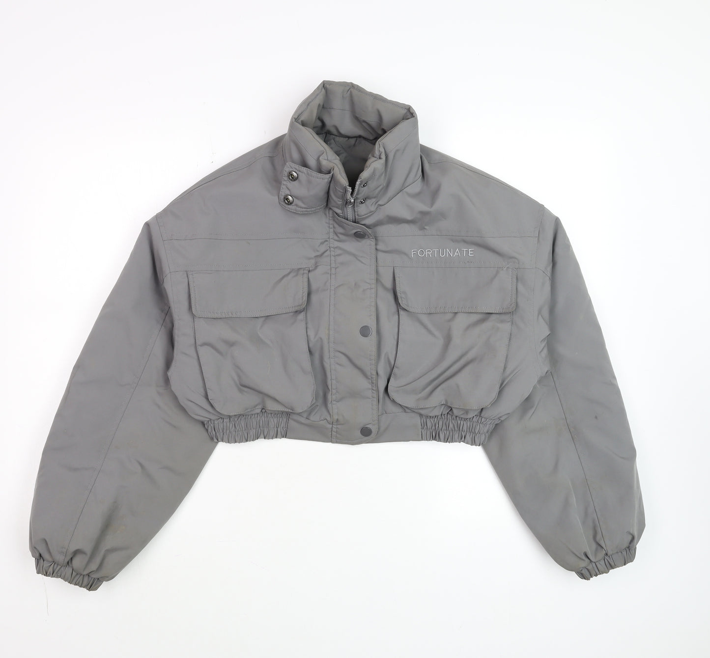 Dazy Women's Grey Cropped Puffer Jacket Size M Elastic Waist