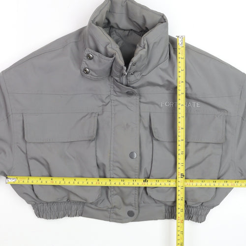 Dazy Women's Grey Cropped Puffer Jacket Size M Elastic Waist