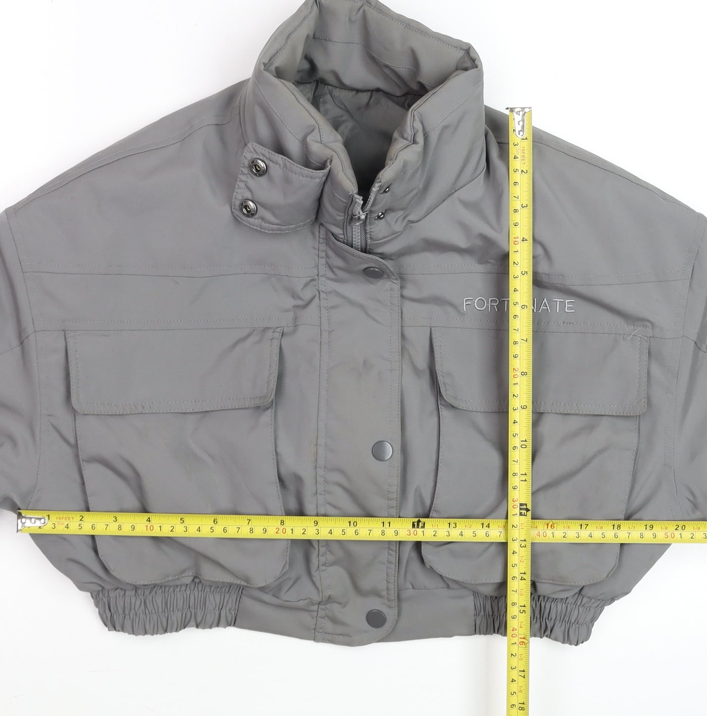 Dazy Women's Grey Cropped Puffer Jacket Size M Elastic Waist