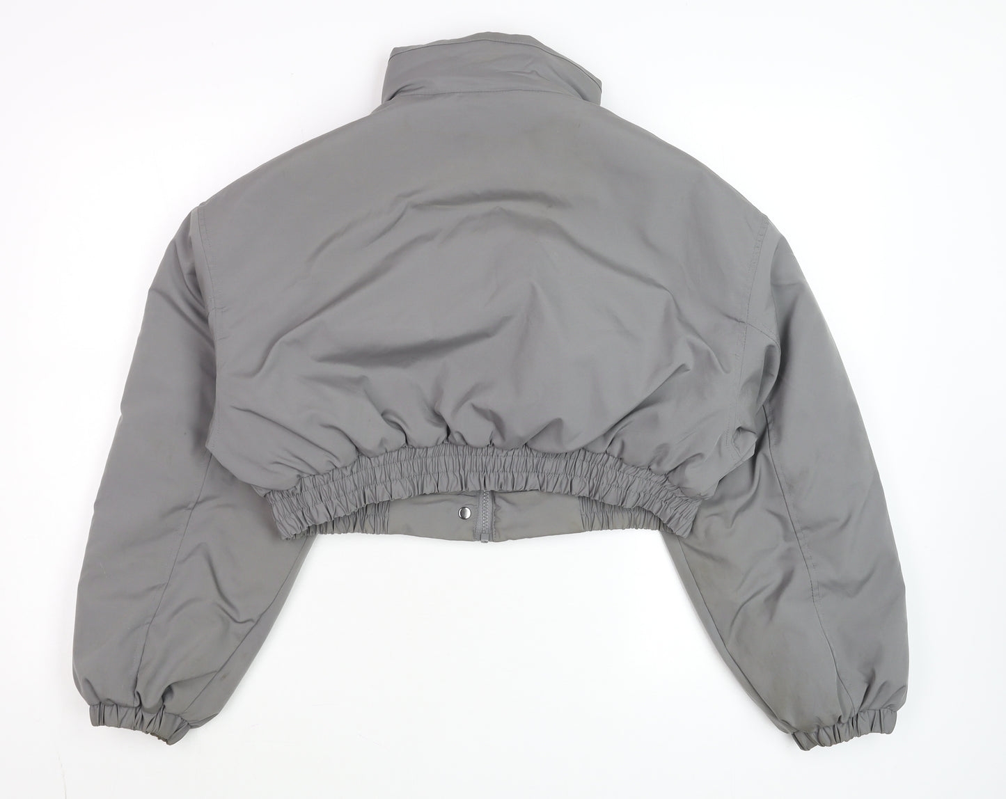 Dazy Women's Grey Cropped Puffer Jacket Size M Elastic Waist