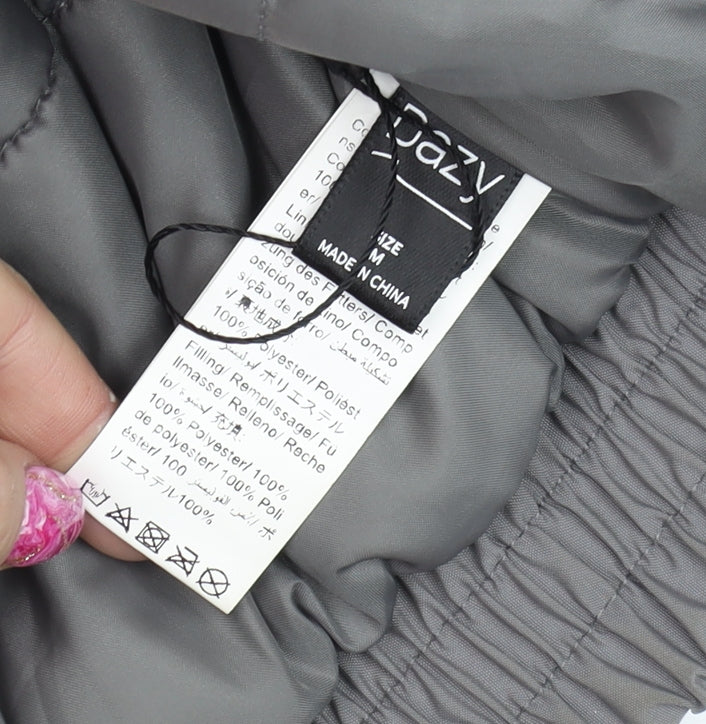Dazy Women's Grey Cropped Puffer Jacket Size M Elastic Waist