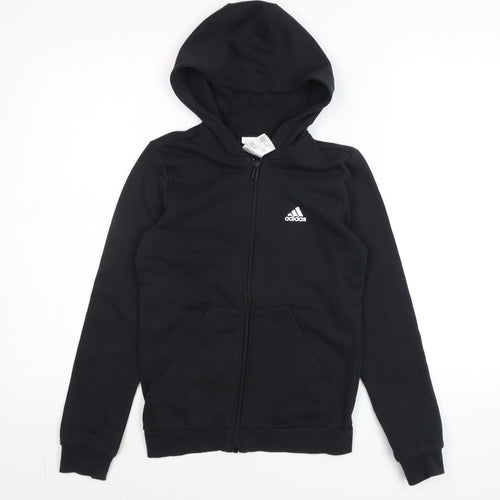 Adidas Boys Black Full Zip Hoodie Size 11-12 Years Cotton Blend