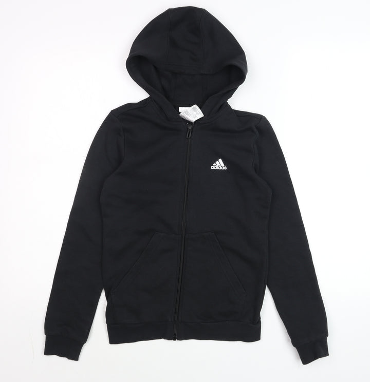 Adidas Boys Black Full Zip Hoodie Size 11-12 Years Cotton Blend