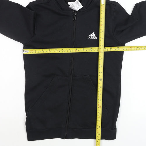 Adidas Boys Black Full Zip Hoodie Size 11-12 Years Cotton Blend