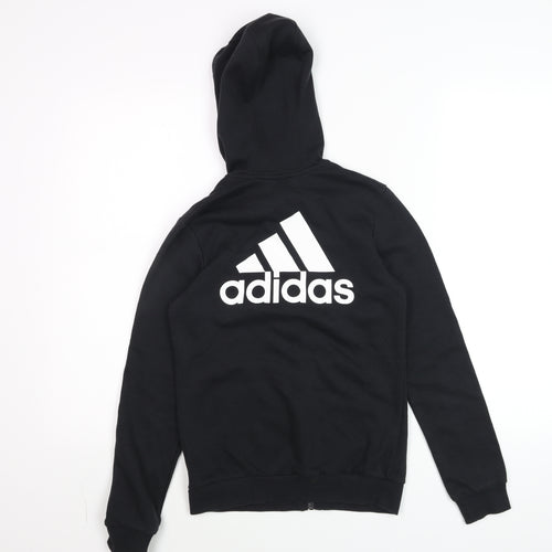 Adidas Boys Black Full Zip Hoodie Size 11-12 Years Cotton Blend