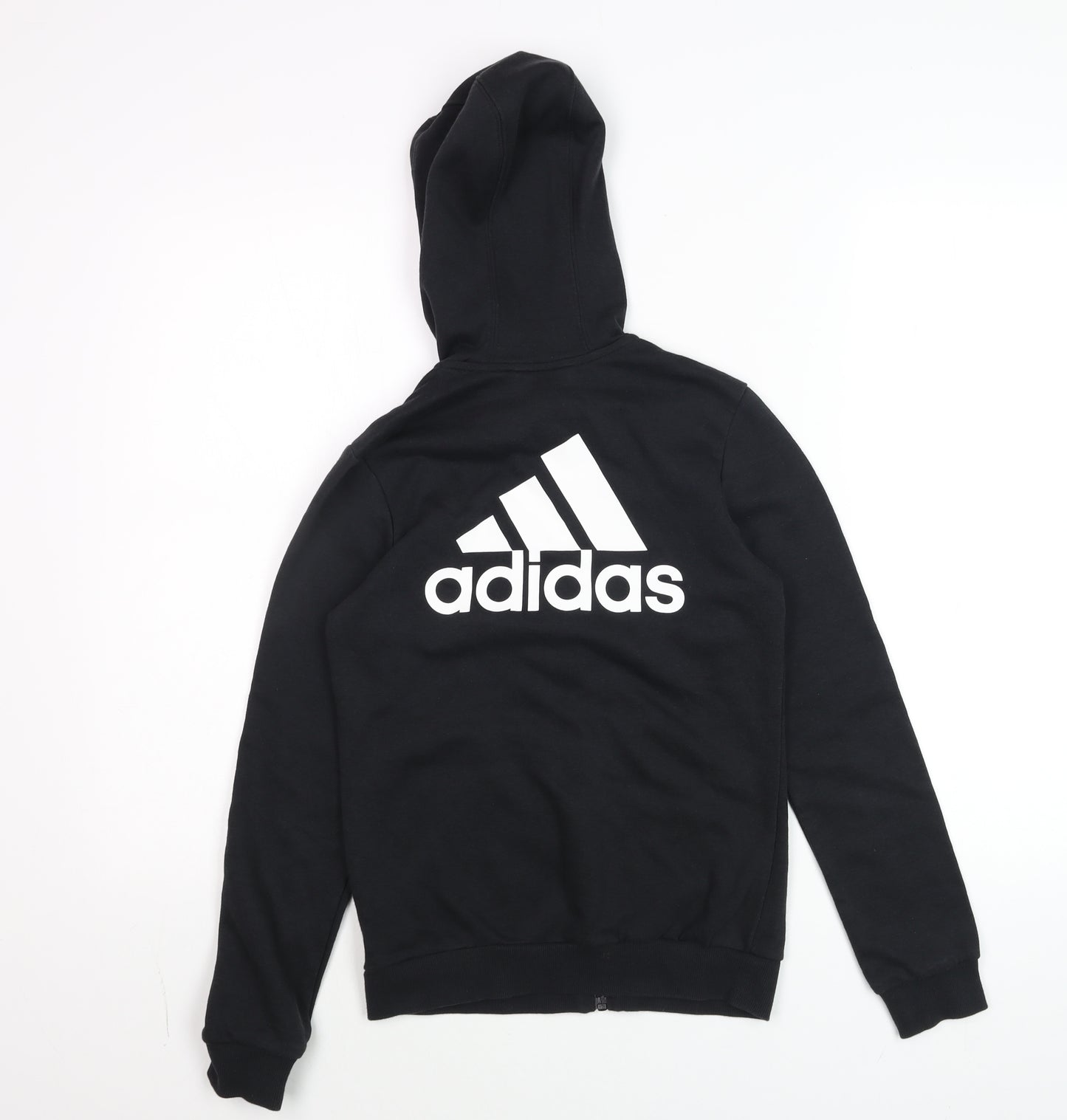 Adidas Boys Black Full Zip Hoodie Size 11-12 Years Cotton Blend