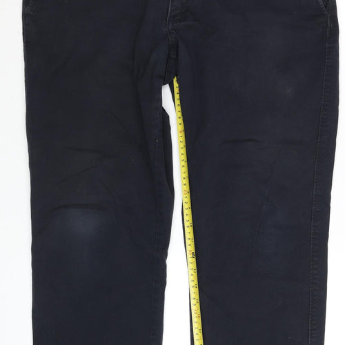 André Men's Black Chino Trousers 38S Classic Fit Stretch Cotton