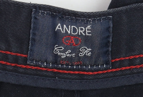 André Men's Black Chino Trousers 38S Classic Fit Stretch Cotton