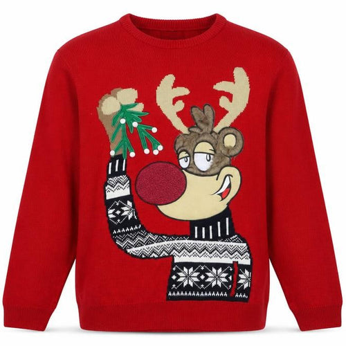 George Men Red Reindeer Christmas Jumper 2XL Crew Neck Knit