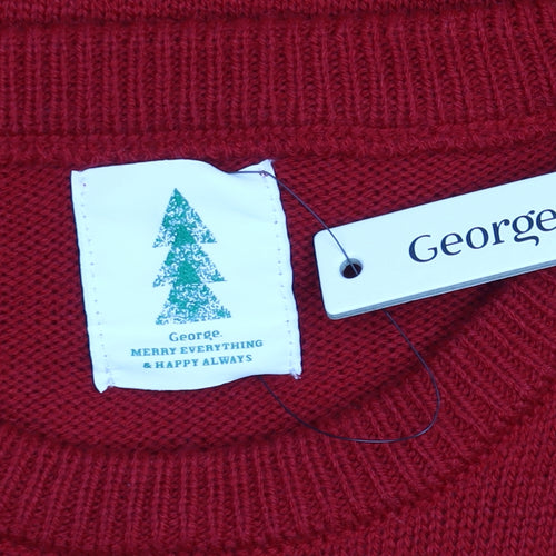George Men Red Reindeer Christmas Jumper 2XL Crew Neck Knit