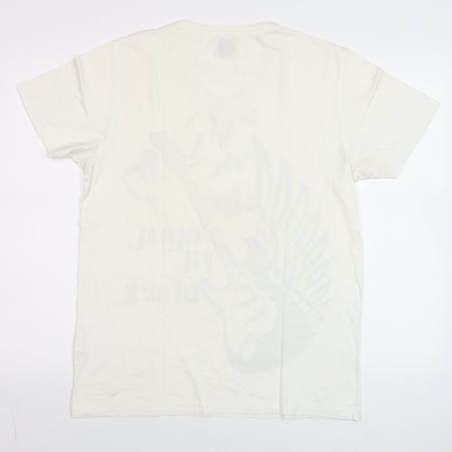 Jack & Jones Men White V-Neck Music Graphic Print T-Shirt Size M