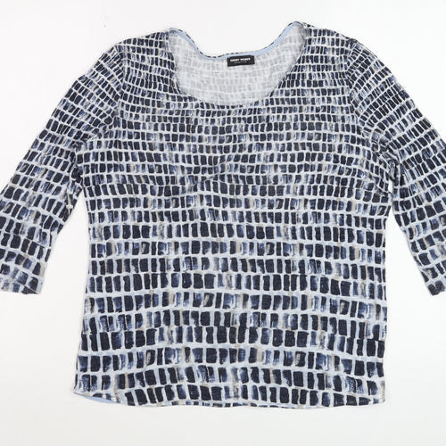 Gerry Weber Women's Blue Geometric 3/4 Sleeve Viscose T-Shirt Size 10