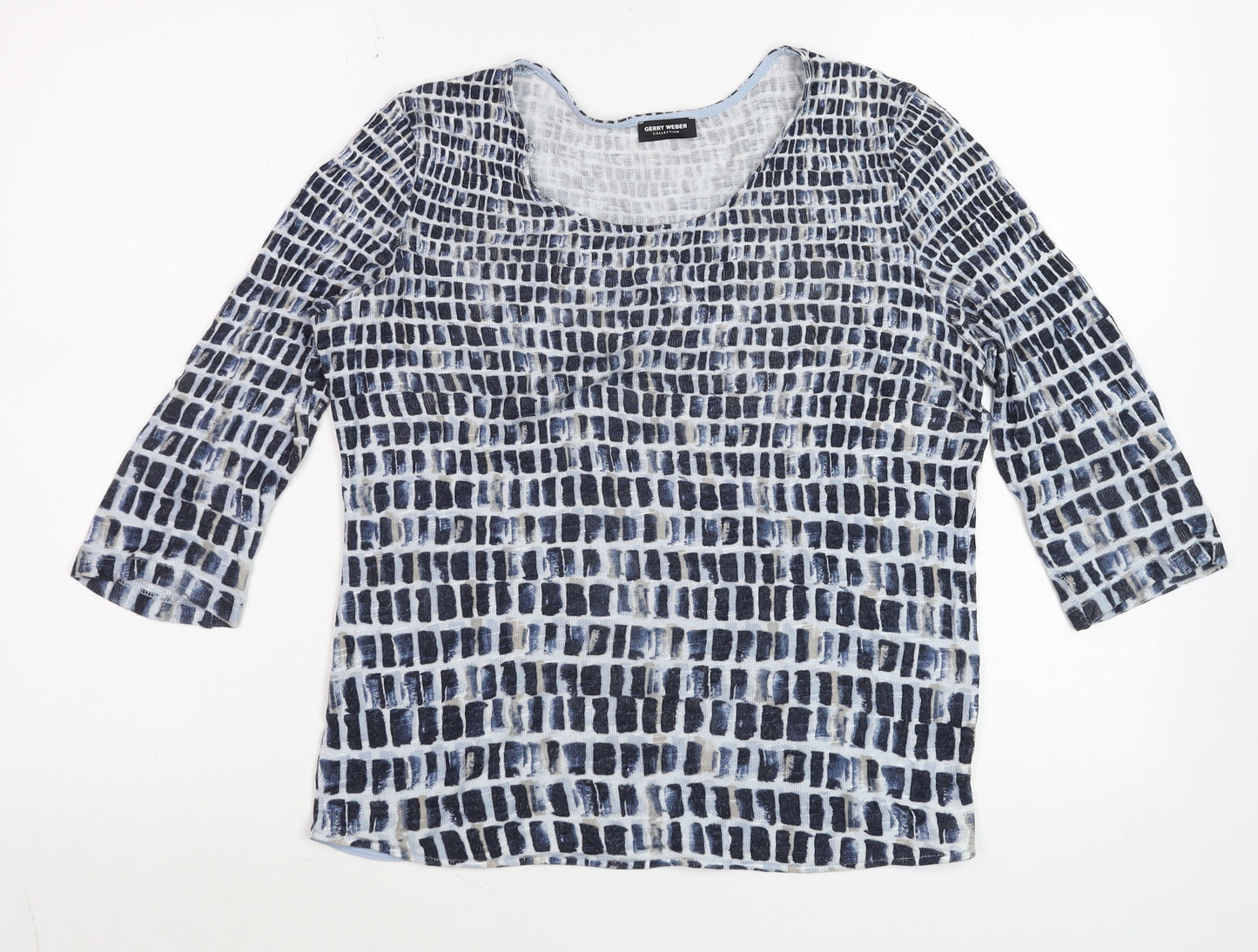 Gerry Weber Women's Blue Geometric 3/4 Sleeve Viscose T-Shirt Size 10