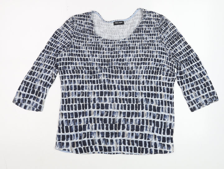 Gerry Weber Women's Blue Geometric 3/4 Sleeve Viscose T-Shirt Size 10