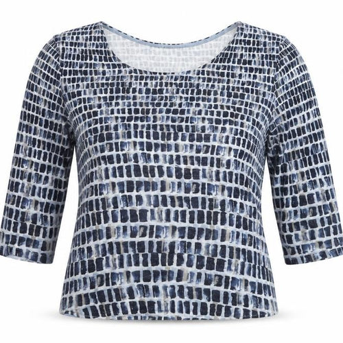Gerry Weber Women's Blue Geometric 3/4 Sleeve Viscose T-Shirt Size 10