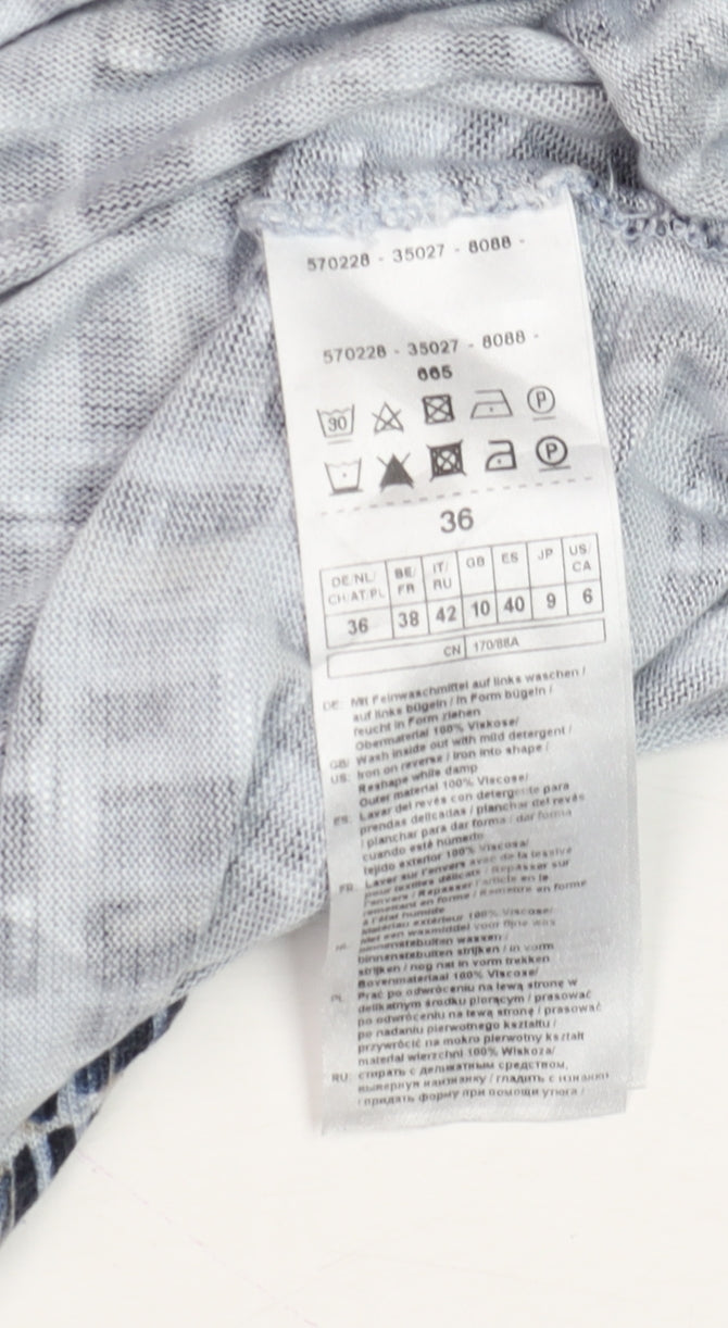 Gerry Weber Women's Blue Geometric 3/4 Sleeve Viscose T-Shirt Size 10