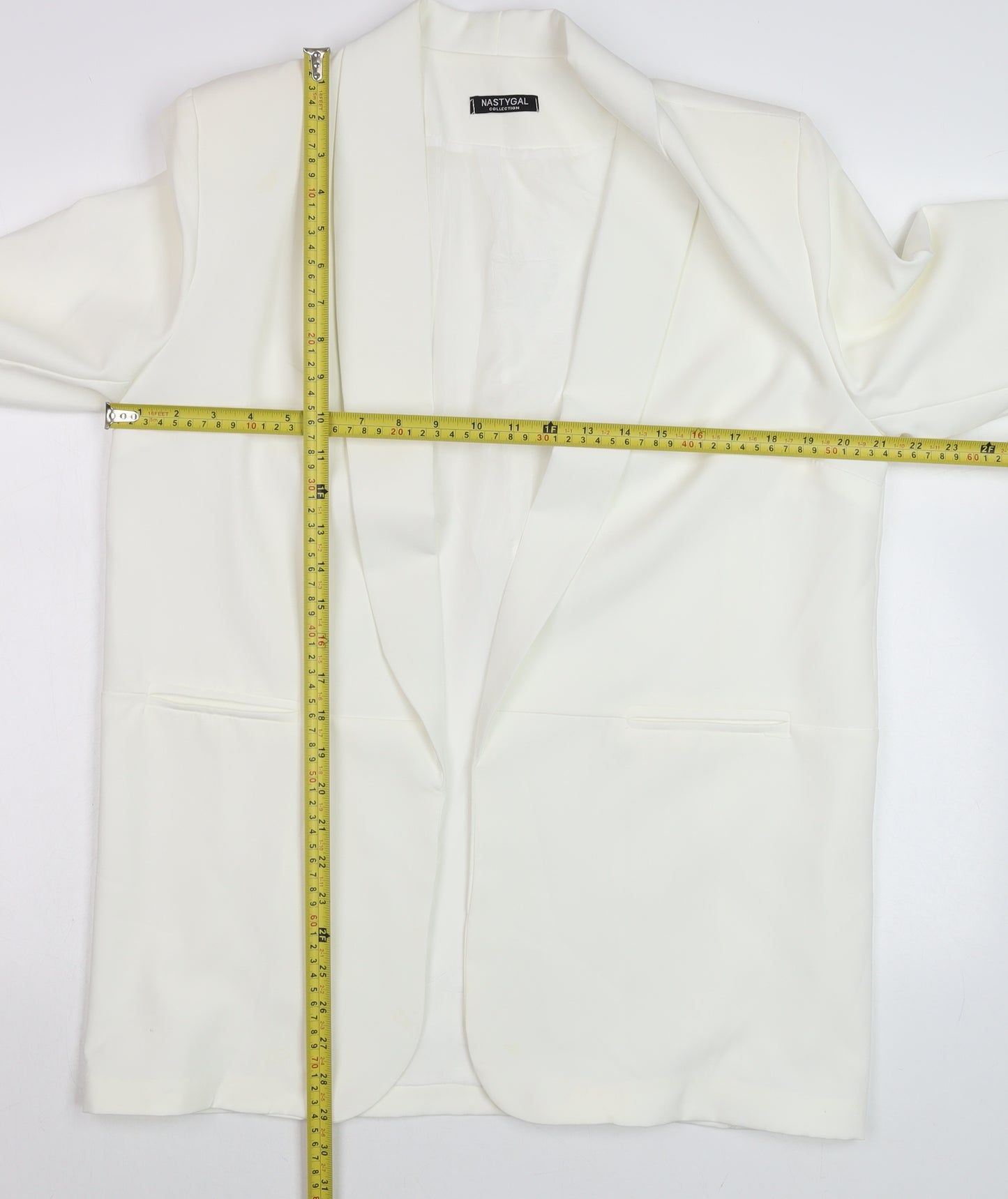 Nasty Gal Women's White Shawl Collar Longline Tuxedo Blazer Size 16