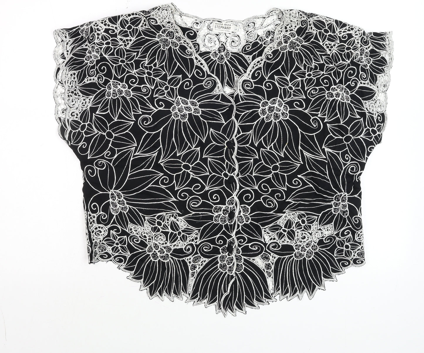 Stephany Womens Black Lace Floral Tunic Blouse Size L Viscose Summer Top