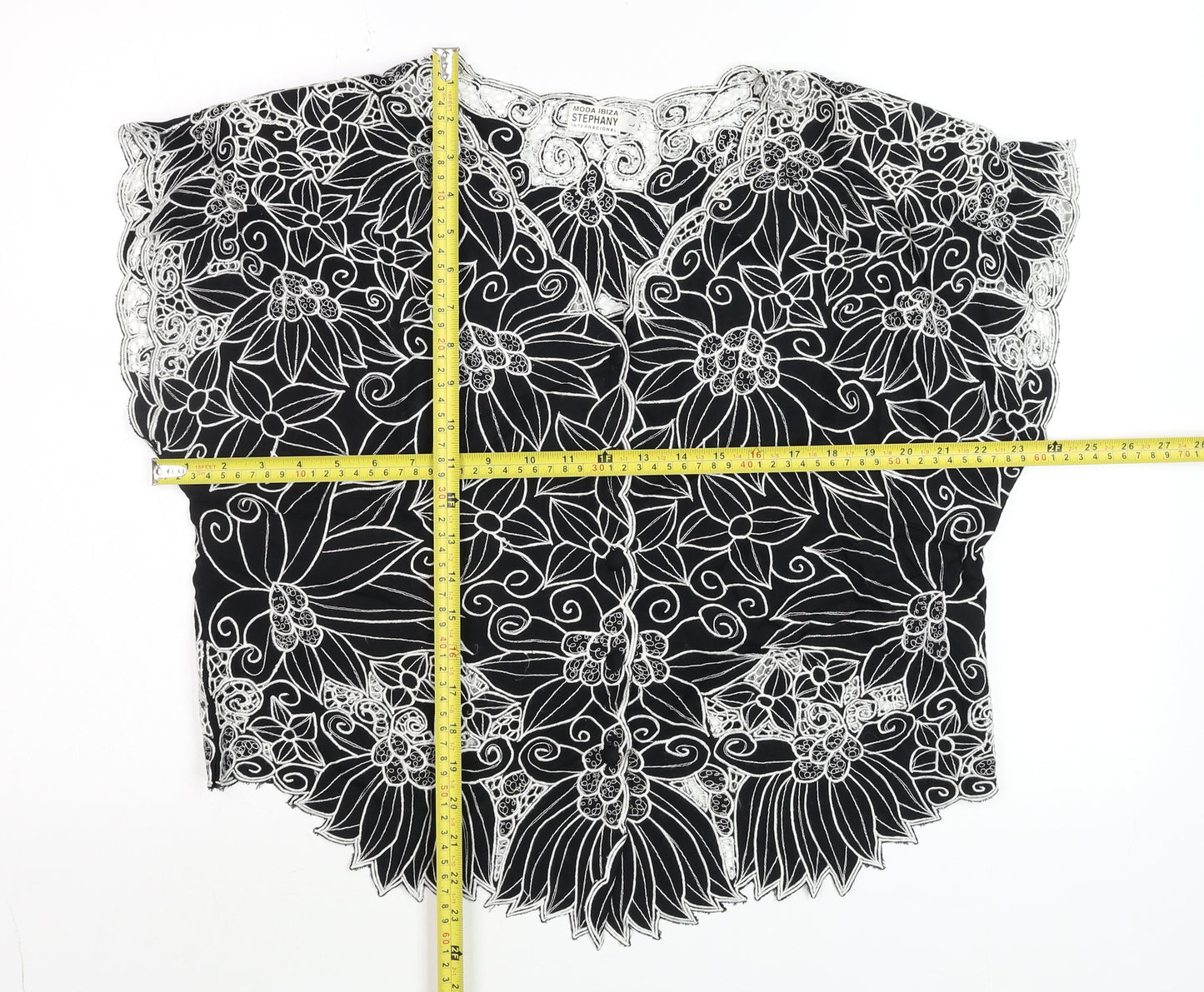 Stephany Womens Black Lace Floral Tunic Blouse Size L Viscose Summer Top