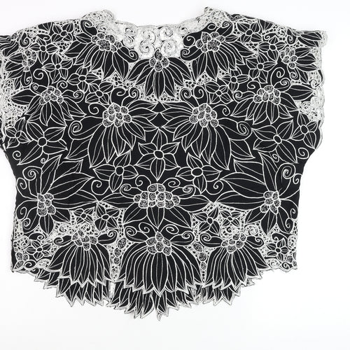 Stephany Womens Black Lace Floral Tunic Blouse Size L Viscose Summer Top