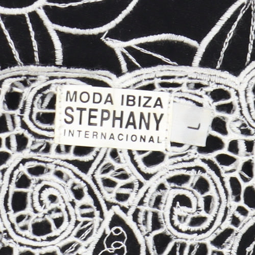 Stephany Womens Black Lace Floral Tunic Blouse Size L Viscose Summer Top