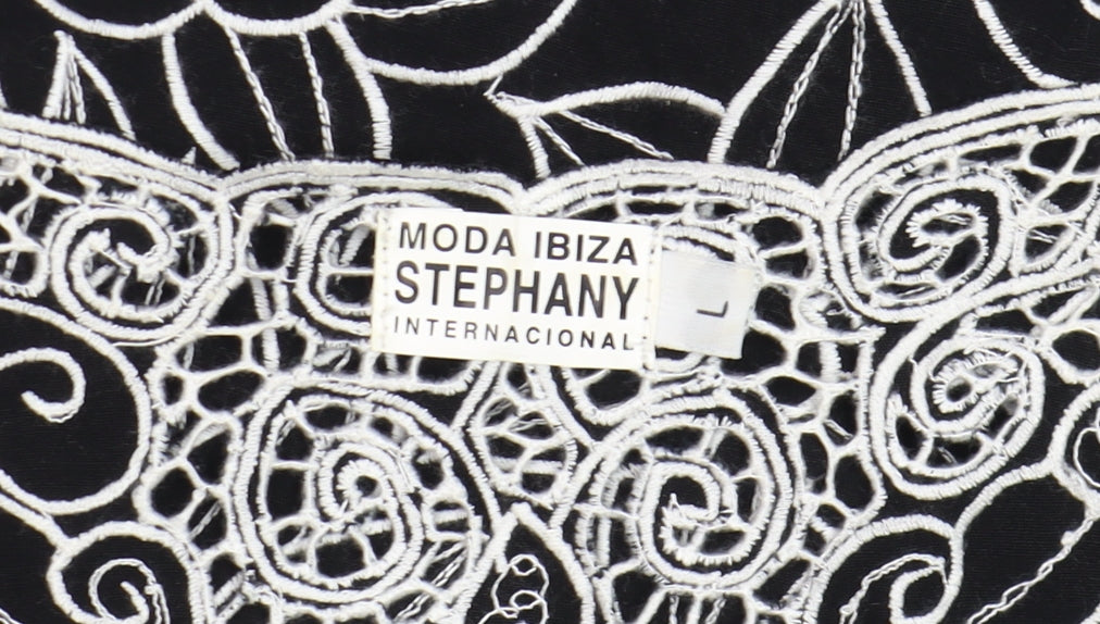 Stephany Womens Black Lace Floral Tunic Blouse Size L Viscose Summer Top