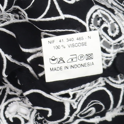 Stephany Womens Black Lace Floral Tunic Blouse Size L Viscose Summer Top