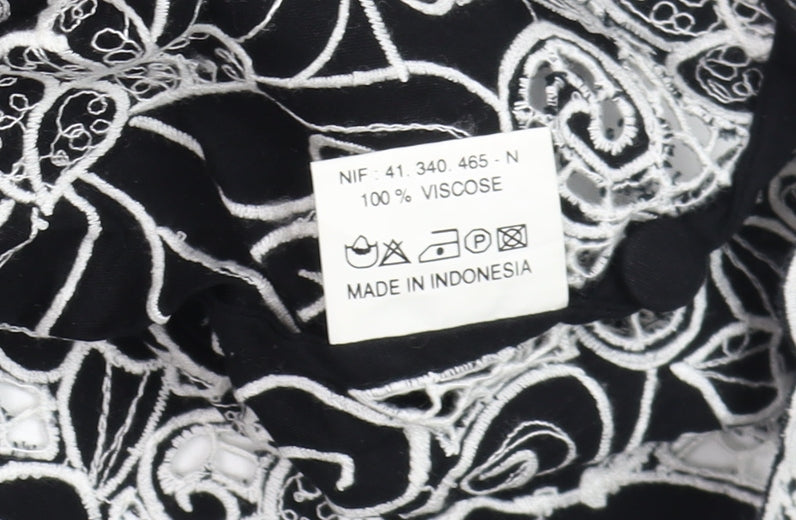 Stephany Womens Black Lace Floral Tunic Blouse Size L Viscose Summer Top
