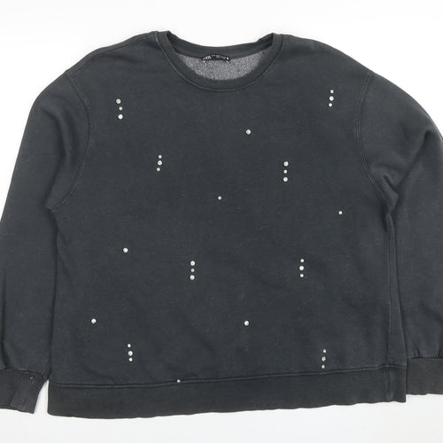 Zara Women Black Studded Pullover Sweatshirt Size M Cotton Blend