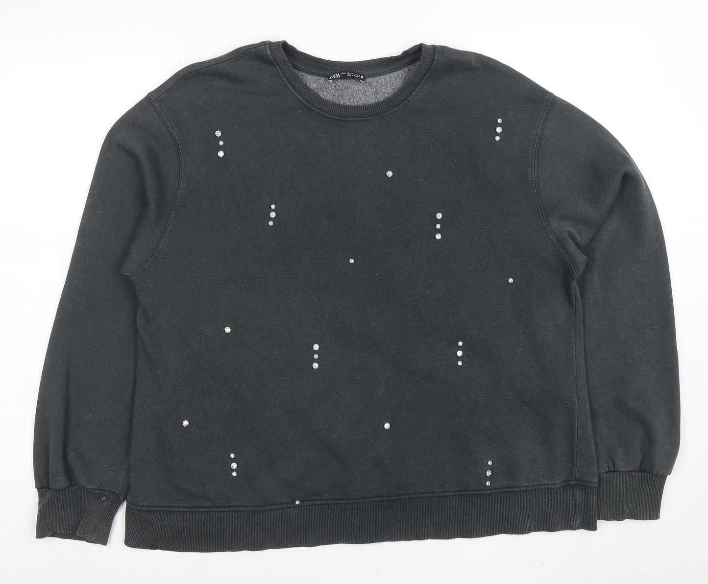 Zara Women Black Studded Pullover Sweatshirt Size M Cotton Blend