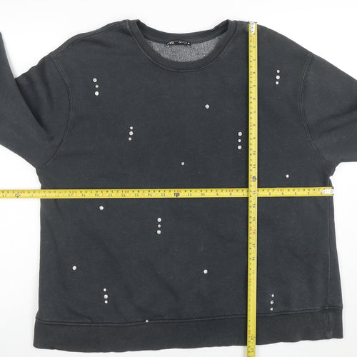 Zara Women Black Studded Pullover Sweatshirt Size M Cotton Blend