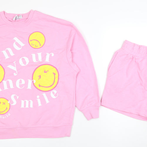 Smiley World Womens Pink XS Sweatshirt & Shorts Set Casual Loungewear