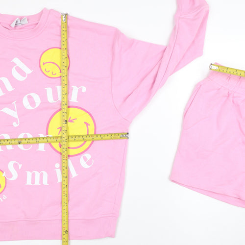 Smiley World Womens Pink XS Sweatshirt & Shorts Set Casual Loungewear