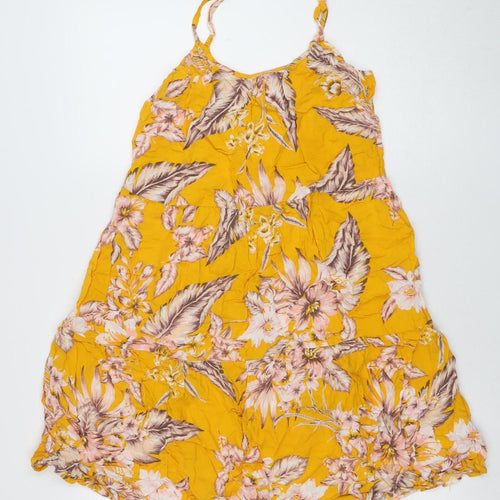 Marks and Spencer Womens Yellow Floral V-Neck Viscose Slip Dress Size 10