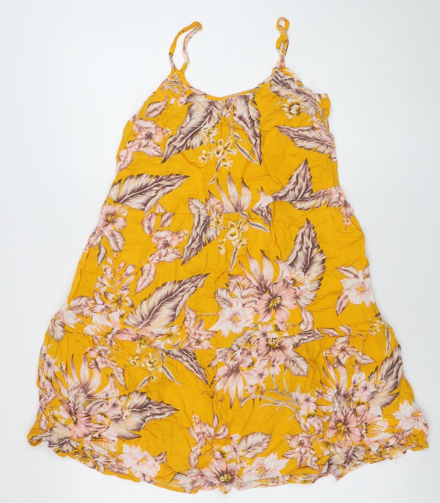 Marks and Spencer Womens Yellow Floral V-Neck Viscose Slip Dress Size 10