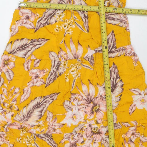 Marks and Spencer Womens Yellow Floral V-Neck Viscose Slip Dress Size 10