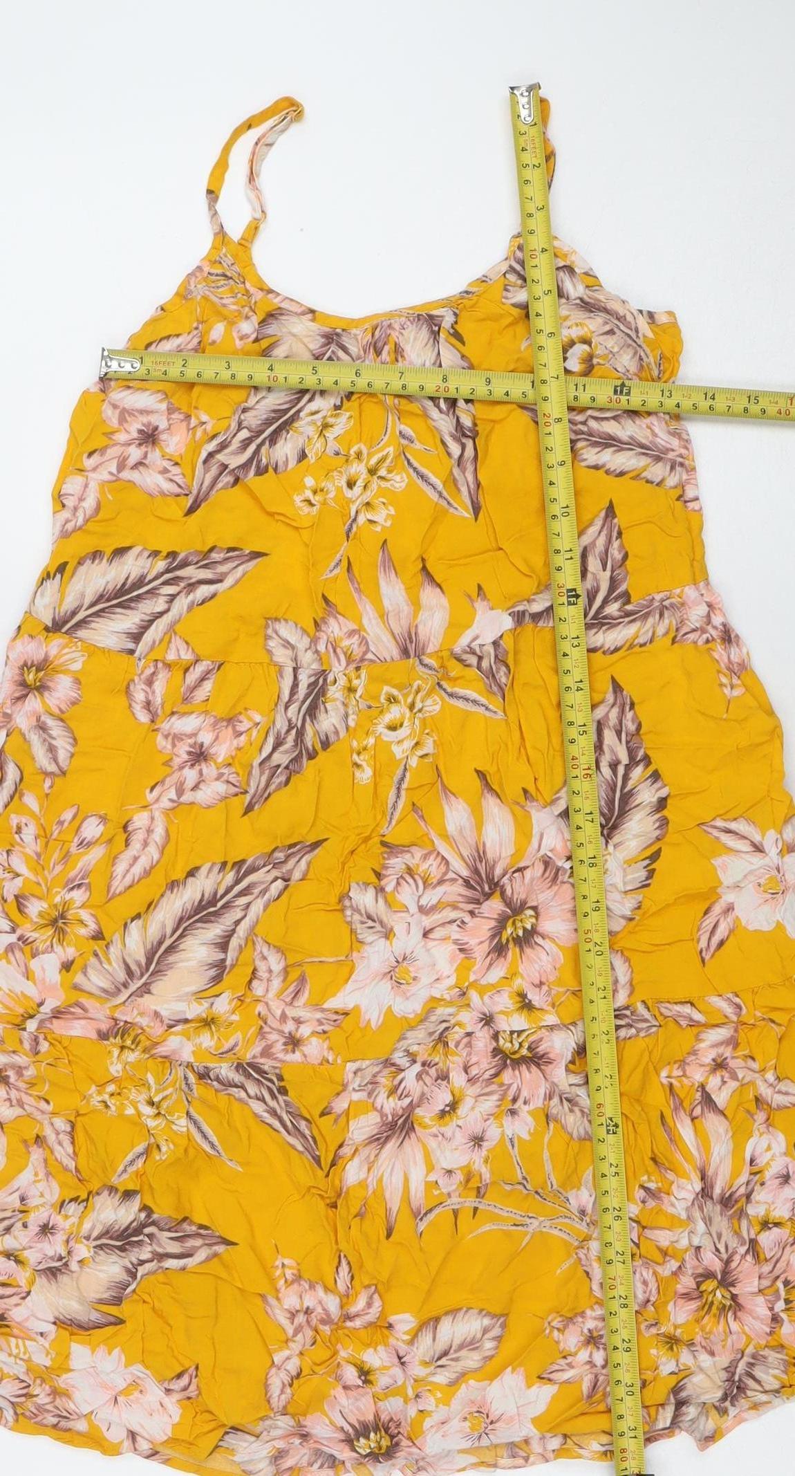 Marks and Spencer Womens Yellow Floral V-Neck Viscose Slip Dress Size 10