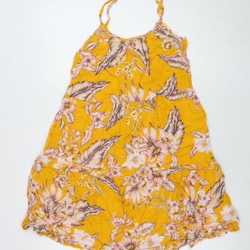 Marks and Spencer Womens Yellow Floral V-Neck Viscose Slip Dress Size 10
