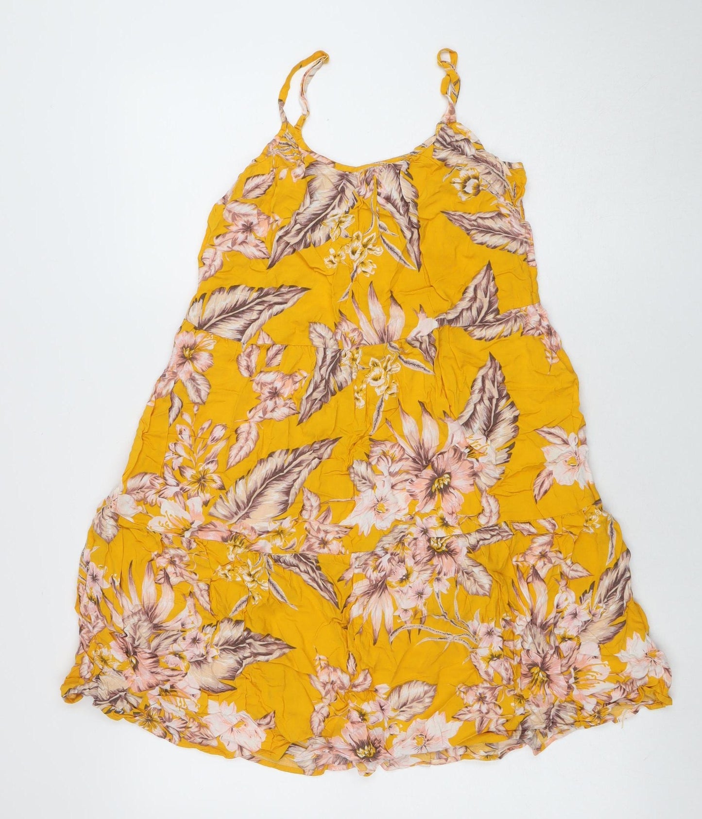 Marks and Spencer Womens Yellow Floral V-Neck Viscose Slip Dress Size 10