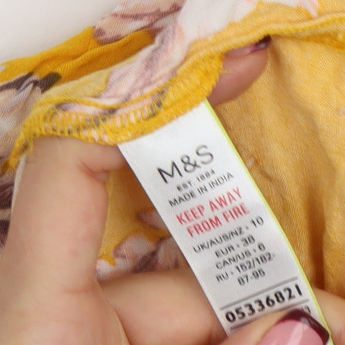 Marks and Spencer Womens Yellow Floral V-Neck Viscose Slip Dress Size 10