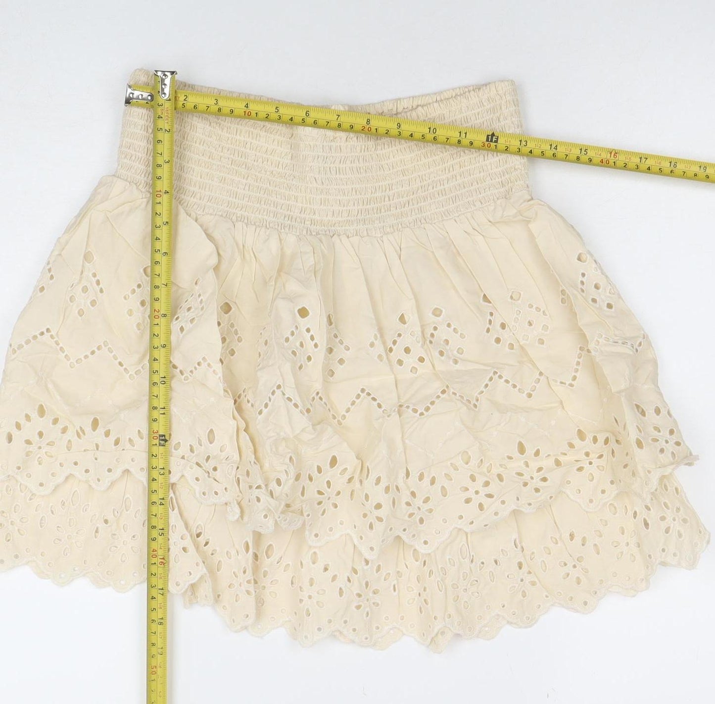 ZARA Women Beige A-Line Embroidered Cotton Short Skirt M