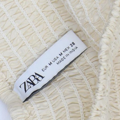 ZARA Women Beige A-Line Embroidered Cotton Short Skirt M