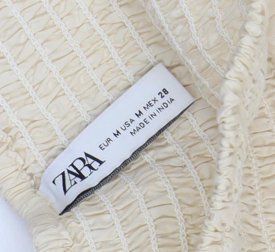 ZARA Women Beige A-Line Embroidered Cotton Short Skirt M
