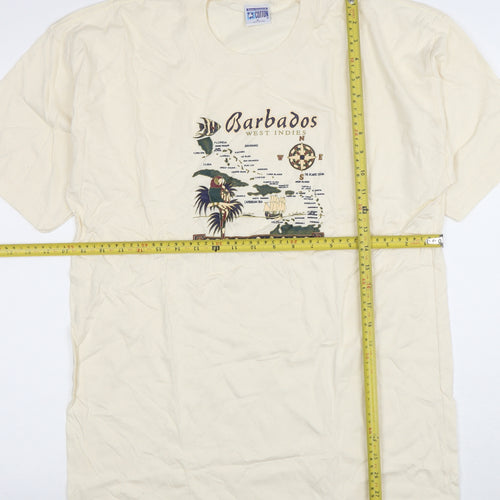 Twin Island Cotton Men's Beige Barbados Graphic T-Shirt M Vintage 100% Cotton