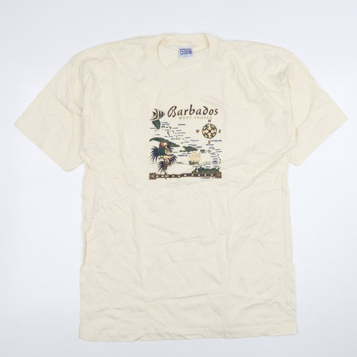 Twin Island Cotton Men's Beige Barbados Graphic T-Shirt M Vintage 100% Cotton